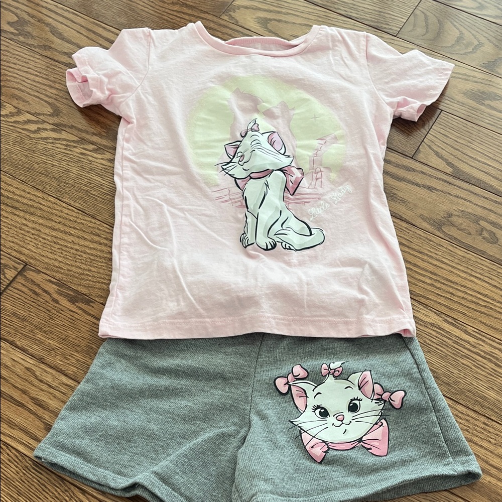 Disney Pink and Gray Cat Pajama Set